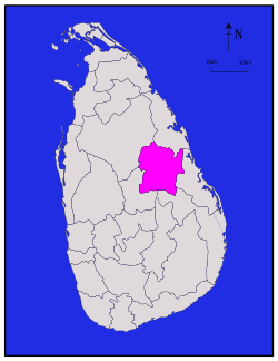 Map of Sri Lanka with Polonnaruwa District highlighted