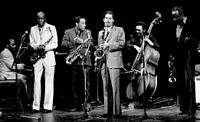 balról jobbra: Junior Mance, Eddie "Cleanhead" Vinson, Lou Donaldson, Scott Hamilton, Martin Rivera és Harry "Sweets" Edison 1980 májusában