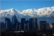 Santiago de Chile on the western slopes of a snowcapped Andes