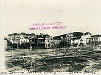 1910年代的江苏路湖南路路口周边，左前方为魏尔克住宅（屋顶为红瓦），右前方浅色墙面二层楼为俄罗斯领事馆（原罗伊特尔住宅）