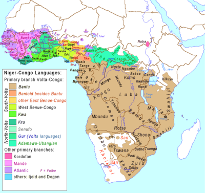 Distribució de les llengües nigerocongoleses.