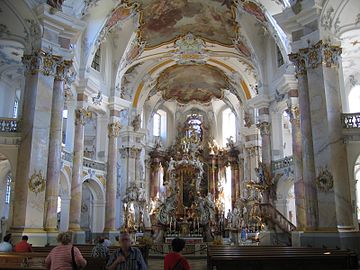 Stucs dans la basilique de Vierzehnheiligen à Bad Staffelstein.