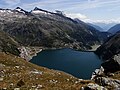 Oberes Maltatal mit Kölnbreinspeicher Links Hafnergruppe, rechts Hochalmgruppe