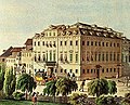 Theater an der Wien, um 1815, am unteren Bildrand der Wienfluss