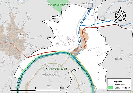 Carte de la ZNIEFF de type 1 sur la commune.