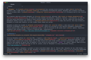 Izvorni kod stranice "Wikipedia" u Atomu na macOS-u.