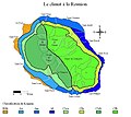 Découpage climatique de la Réunion selon la Classification de Köppen : BSh, Aw, Am, Af, Cwa, Cfa, Cwb et Cfb sont représentés.