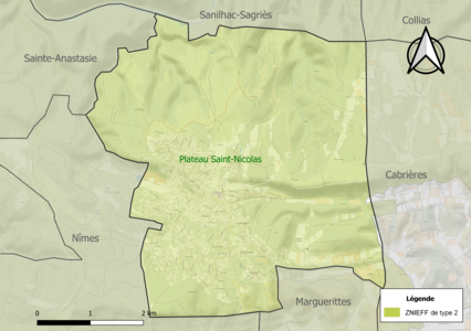 Carte de la ZNIEFF de type 2 sur la commune.