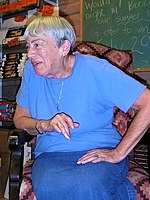 Le Guin answering questions in 2004.