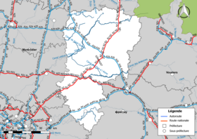 Carte du réseau routier national (autoroutes et routes nationales) dans le département de l'Aisne