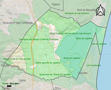 Carte des ZNIEFF de type 1 sur la commune.