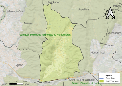 Carte de la ZNIEFF de type 2 sur la commune.