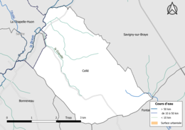 Carte en couleur présentantle réseau hydrographique de la commune