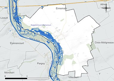 Carte en couleur présentant le réseau hydrographique de la commune