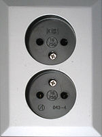 Non-earthed CEE 7/1 socket (bearing Dutch standard approval) that accepts Schuko plugs