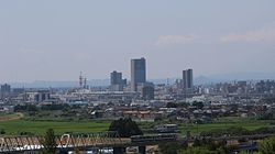 富久山町の高台から望む郡山市街地遠景