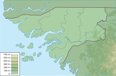 Mapa konturowa Gwinei Bissau, na dole po lewej znajduje się punkt z opisem „Bijagós”