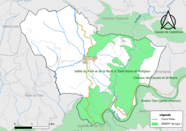 Carte des ZNIEFF de type 1 de la commune.