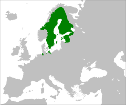 The Swedish Empire at its height in 1658. Overseas possessions are not shown.