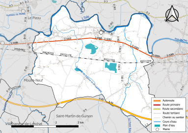 Carte en couleur présentant le réseau hydrographique de la commune