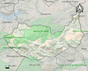 Carte des ZNIEFF de type 1 sur la commune.