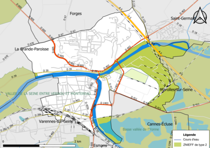 Carte des ZNIEFF de type 2 de la commune.