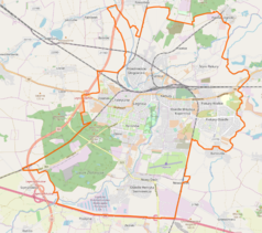 Mapa konturowa Legnicy, w centrum znajduje się punkt z opisem „Pałac w Legnicy”