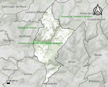 Carte des ZNIEFF de type 1 sur la commune.