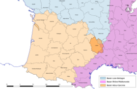 Localisation du département de la Lozère sur la carte des bassins hydrographiques français.