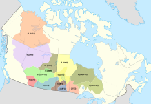 Carte du Canada selon la localisation des Traités numérotés.