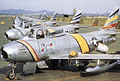 North American F-86F-30-NA Sabres of the 8th Fighter-Bomber Group, Korea, 1953. Serial 52-4877 in front in Wing Commander's colors, 52-4473 alongside