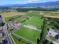 Lors de sa promotion en Challenge League en 2019, le SLO est forcé de jouer en dehors de la ville de Lausanne. Il choisit alors le stade Colovray, à Nyon, comme écrin[32].