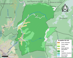 Carte en couleurs présentant l'occupation des sols.