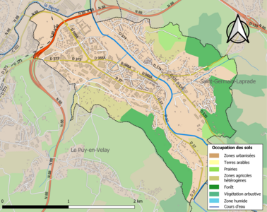 Carte en couleurs des infrastructures et de l'occupation des sols de la commune.