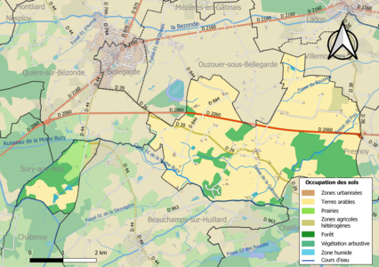 Carte des infrastructures et de l'occupation des sols en 2018 (CLC) de la commune en 2018.