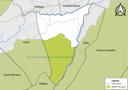 Carte de la ZNIEFF de type 2 sur la commune.