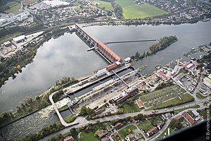 Staustufe Kachlet im Luftbild