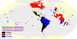 Location of Tres Espacios Lingüísticos Trois Espaces linguistiques Três Espaços Linguísticos