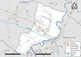 Carte en couleur présentant le réseau hydrographique de la commune