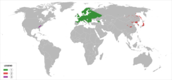 Vihreä: C. majalis var. majalis Punainen: C. majalis var. keiskei Violetti: C. majalis var. montana