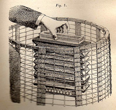 Ejemplos de experimentos psíquicos: 1) Un acordeón nuevo, comprado por Crookes, es colocado en una caja enrejada.