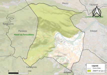 Carte de la ZNIEFF de type 2 sur la commune.