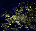 Image 6The population density of the EU is 106 people per km2. N.B. the light in the North Sea is from oil platforms. (from Demographics of the European Union)