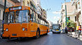 Image 18A ZiU-9 trolleybus in service in Piraeus, Greece, on the large Athens-area trolleybus system. The Russian-built ZiU-9 (also known as the ZiU-682), introduced in 1972, is the most numerous trolleybus model in history, with more than 45,000 built. In the 2000s it was effectively rendered obsolete by low-floor designs. (from Trolleybus)