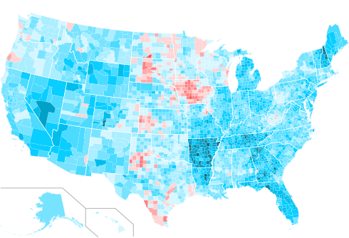 County swing from 1988 to 1992