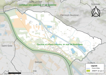 Carte de la ZNIEFF de type 2 sur la commune.