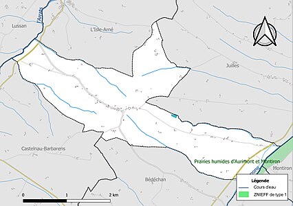 Carte de la ZNIEFF de type 1 sur la commune.