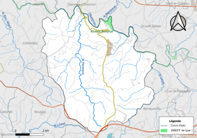 Carte de la ZNIEFF de type 1 de la commune.