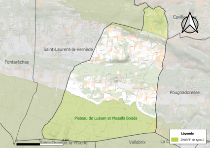 Carte de la ZNIEFF de type 2 sur la commune.