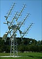 Antennenarray aus sechs Yagi-Uda-Antennen mit Kreuzdipol (2 m/137 MHz) für Kommunikation mit Satelliten.